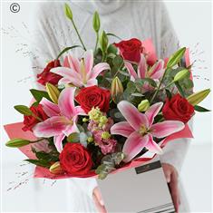 Large Valentine's Rose and Lily Hand-tied