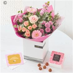 Mother's Day Pastel Hand-tied with Chocolates &amp; Card